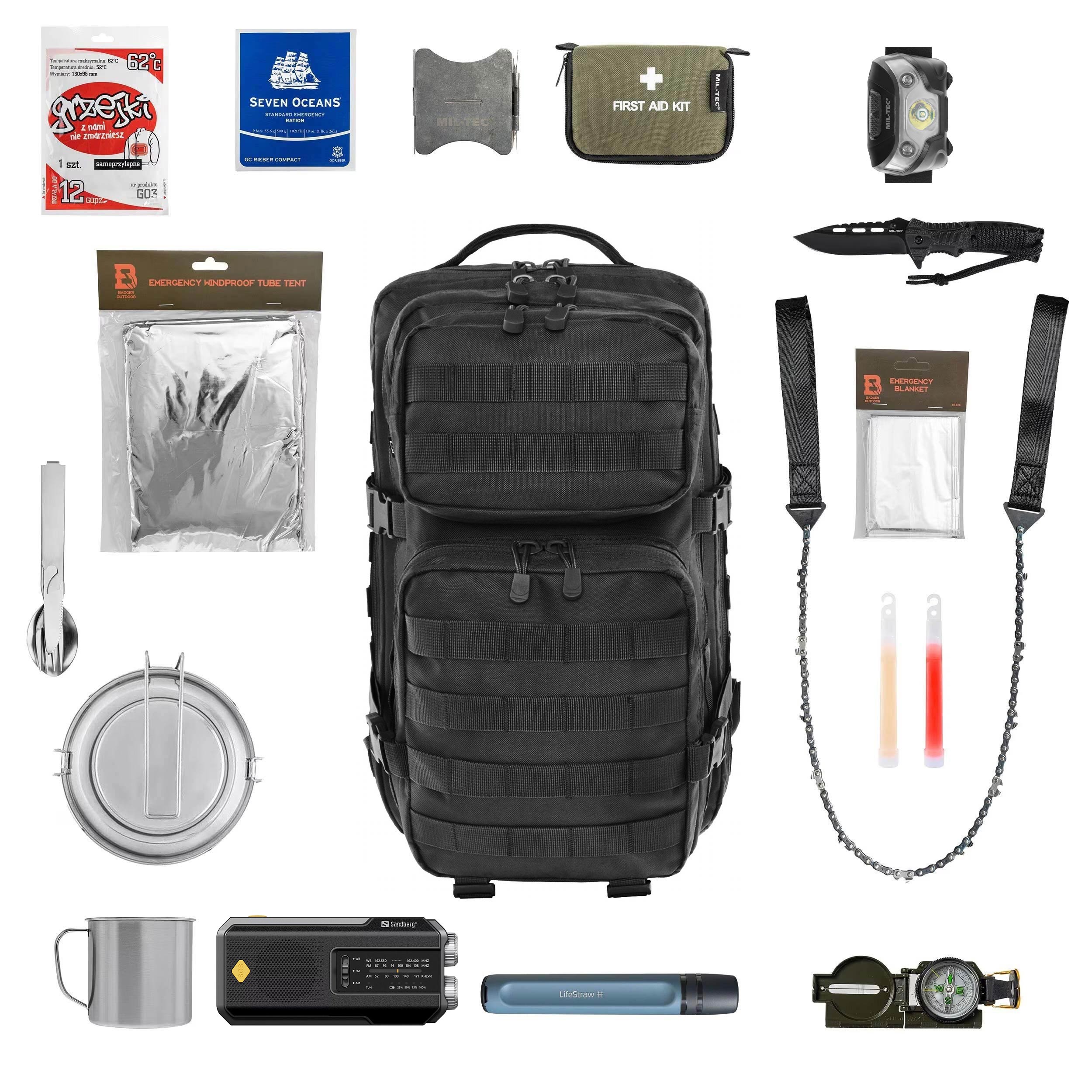 Plecak ewakuacyjny Brandit US Cooper 40 l Black Large - z wyposażeniem