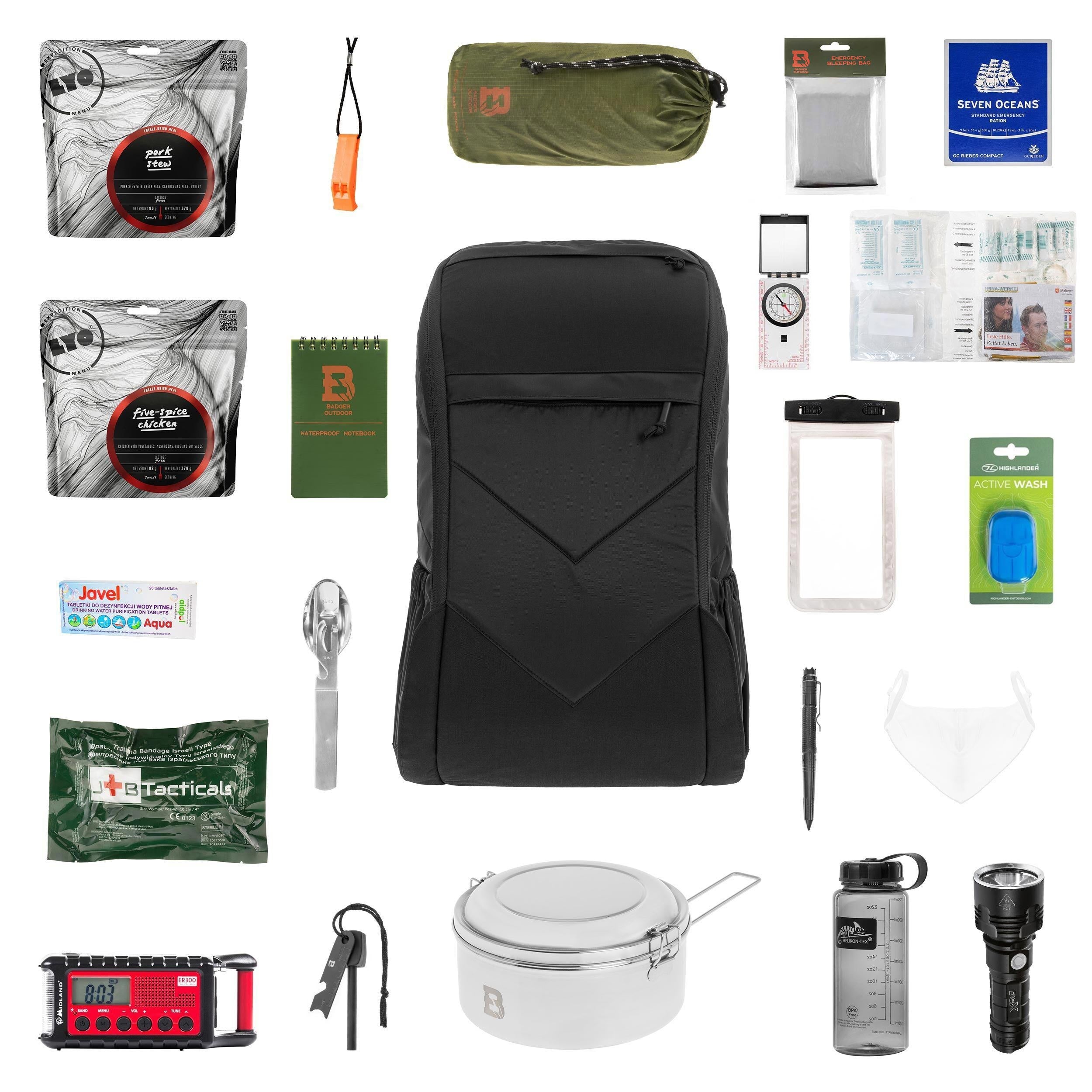 Plecak ewakuacyjny Helikon Bail Out Bag 25 l Black V2 - z wyposażeniem