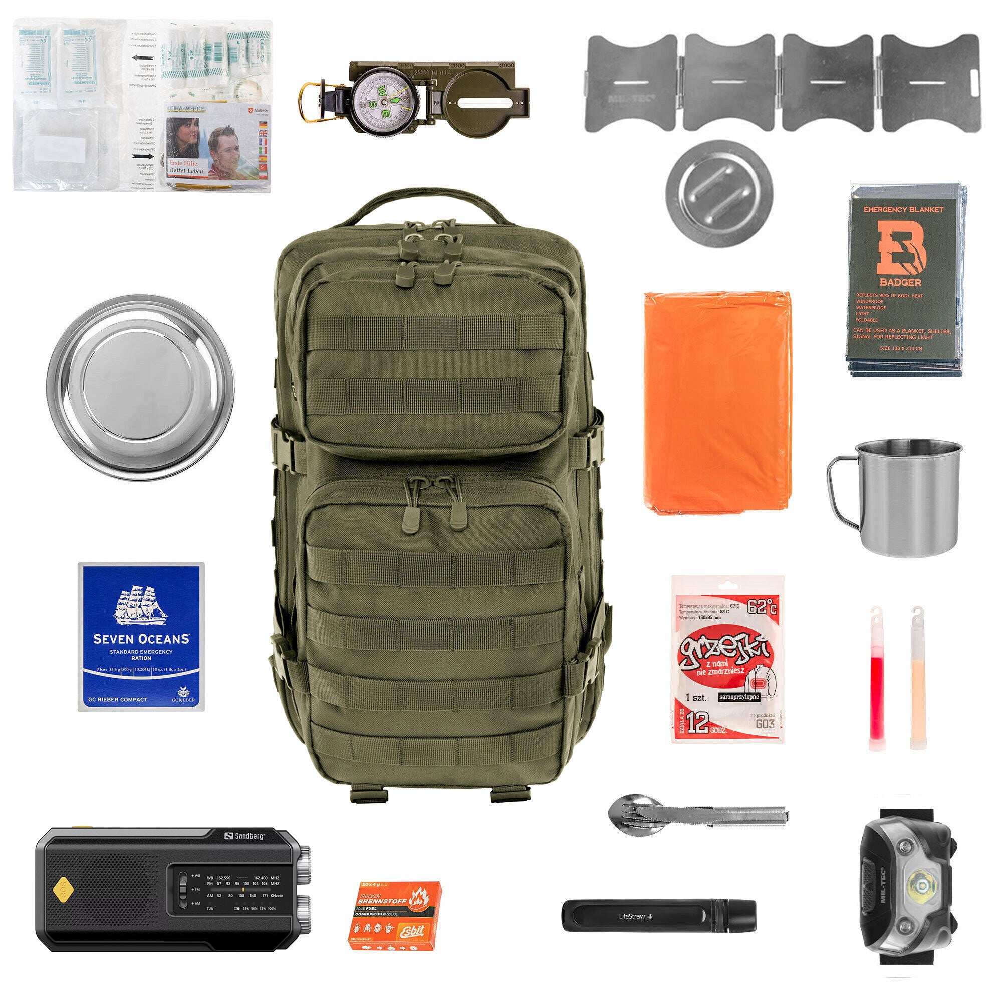 Plecak ewakuacyjny Brandit US Cooper 40 l Olive Large V2 - z wyposażeniem